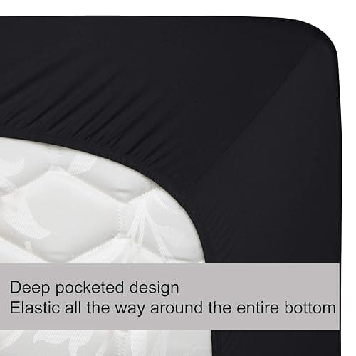 King Size Fitted Sheet Only - 4-Way Stretch Knit, Snug Fit, Wrinkle Free & Stay in Place, No More Slipping Off for Mattress, Soft & Comfortable - Black, King - Black - King/Short King/Cal King/Olympic Queen thumbnail 5