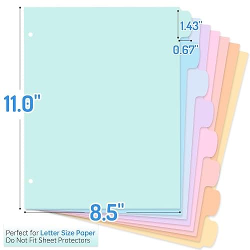 Forvencer 8-Tab Binder Dividers with Tabs, 2 Sets Write&Erase Dividers | Dividers for 3 Ring Binder, Durable Binder Tabs for Organizers, 3 Ring Binder Dividers with Tabs for School Office, Pastels thumbnail 2