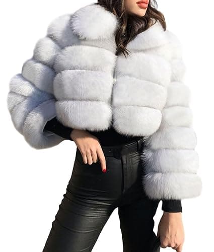 loveimgs Women Fluffy Faux Fur Coat Cropped Jacket Puffer Jacket Zip Up Winter Warm Fuzzy Teddy Jacket thumbnail 2