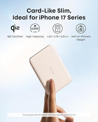 Anker Nano Power Bank, Ultra-Slim 5,000mAh Magnetic Wireless Charging Battery, Qi2 Certified 15W Max MagSafe-Compatible Portable Charger, Ergonomic Design, for iPhone Air/17/16 Series thumbnail 3