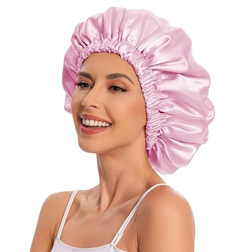 Satin Bonnet Silk Bonnet Hair Bonnet for Sleeping-Slouchy Beanie Hat Satin Sleep Cap for Women's Natural & Curly Hair(Dark Pink) thumbnail 4