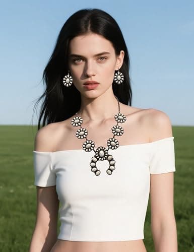 TOPACC Western Jewelry for Women White Turquoise Cowgirl Necklace with Boho Earings Set thumbnail 4