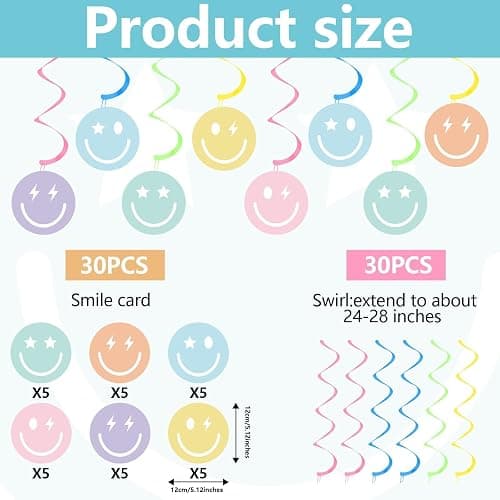 60Pcs Smile Face Birthday Decorations Preppy Party Decorations Smile Face Preppy Party Hanging Swirls Streamers Y2k Hot Pink Supplies for Birthday Party Favors thumbnail 3