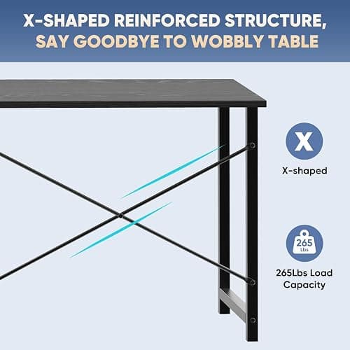 DUMOS 44 in Computer Desk for Home Office, Modern Study Work Table Simple Style for Bedroom, Writing Desks with X-Shaped Reinforcement, Black thumbnail 7