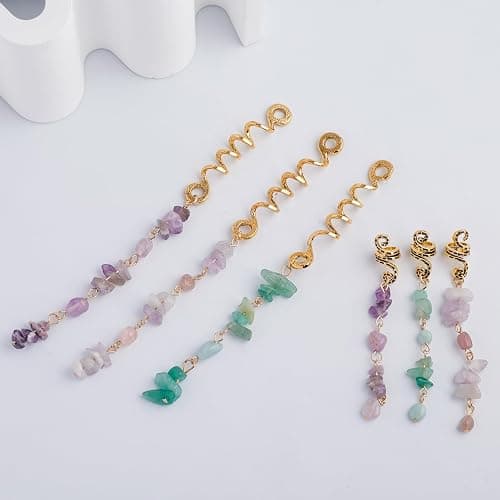 FRDTLUTHW Colored Natural Stone Pendant Hair Jewelry for Braids, Crystal Dreadlock Accessories for Women(pack of 6) thumbnail 5