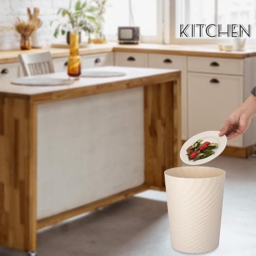 UUJOLY Plastic Small Bathroom Trash Can Wastebasket Garbage Can, Beige | Sturdy-Easy to Clean, Bathroom, Laundry Room, Kitchen, Office, Kids Room, Dorm, Bedroom, 1.8 Gallon thumbnail 5