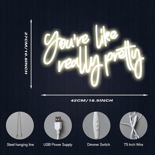 DAKABUKA You are Like Really Pretty Neon Sign Warm White Room Decor LED Neon Signs Wall Decor for Bedroom Bachelorette Party Teen Girls Room with Dimmable Switch USB Power(16.9 * 10.6inches) - Warm White1 thumbnail 7