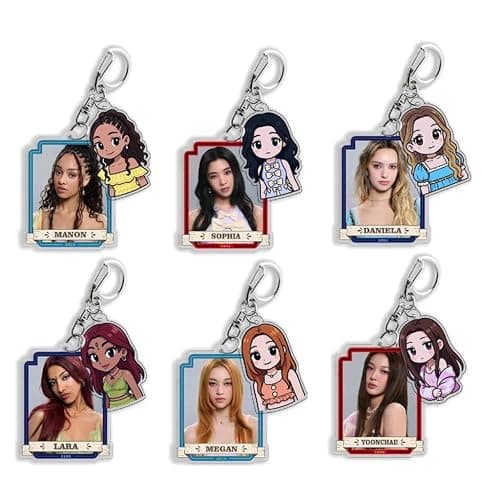 SodaMeow KATSEYE Keychain Set Sophia Daniela Acrylic Keychain Megan Manon Bag Accessory Kawaii Lara Yoonchae, Set 1-(6pcs), Standard - Image 1