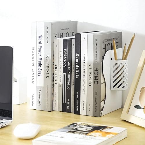 Adjustable Bookends Metal Book Ends for Heavy Book Holder Heavy Duty Bookends Nonskid Bookcase Desktop Book Organizer Binder Holder (White) thumbnail 5