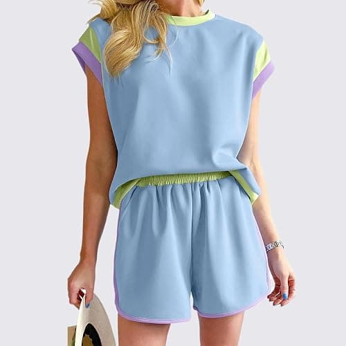 Chvity Two Piece Sets for Women Summer Casual Tops Short Sleeve Matching Shorts Airport Outfits for Women 2025 thumbnail 2