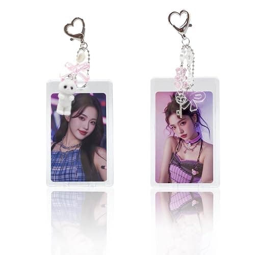 LQTIIITQL 2 Sets Photocard Holder with Cute Cat Keychain Transparent PhotoCard Holder Y2K Charm Holders Kawaii Photo Card Keychain Acrylic ID Bus Card Holders Y2K Accessories - Image 1