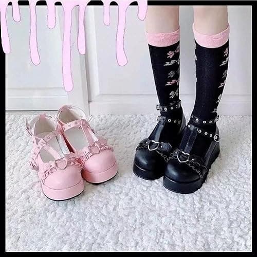 Women's Platform Mary Janes Heart Cat Buckle Rivets Ankle Lolita Gothic Princess Platform Pumps Patent Leather Thorn Vintage Traditional Embroidery Upper Dress Shoes thumbnail 4