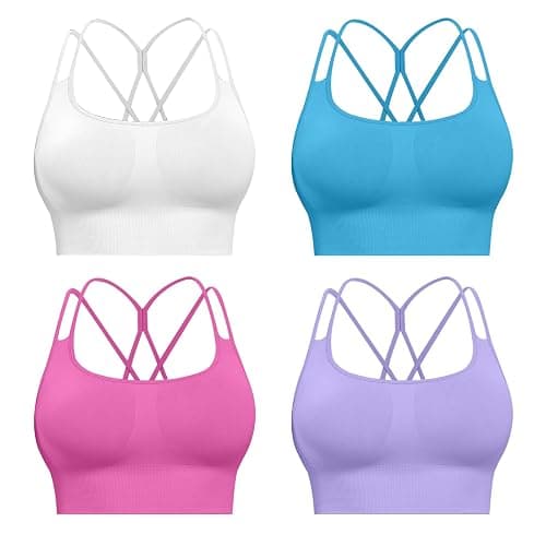 CHRLEISURE Sports Bras for Women, 4 Packs Padded High Support Workout Yoga Seamless Criss-Cross Racerback Bras - Image 1