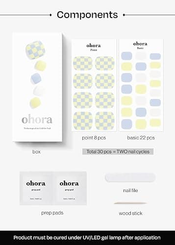 ohora Semi-Cured Gel Pedi Strips 34pcs(P Marble Soda) - Includes 16 Solid Color, 14 Accent Wraps, 2 Prep Pads, Nail File & Wooden Stick thumbnail 6
