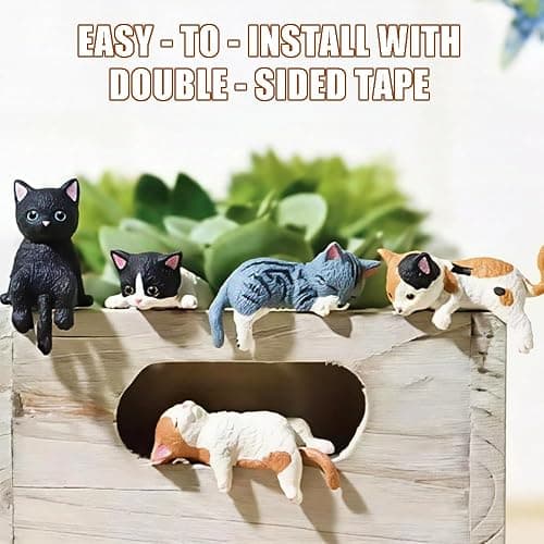 OULIGET Miniature Cute Cat Figurines,Mini Cat Fairy Garden Bonsai Decorations,Funny Micro Landscape Ornaments for Outdoor Garden Lawn Pot Car Dash Decor,5 Pieces thumbnail 4