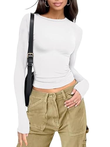 Womens Long Sleeve Shirts Basic Tees Y2k Slim Fit T Shirt Crew Neck Trendy Crop Top Casual Trendy 2026 - Image 1