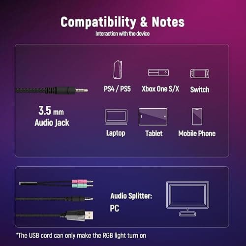 Ozeino Gaming Headset for PC, Ps4, Ps5, Xbox Headset with 7.1 Surround Sound Gaming Headphones with Noise Canceling Mic, LED Light Over Ear Headphones for Switch, Xbox Series X/S, Laptop, Mobile White thumbnail 5