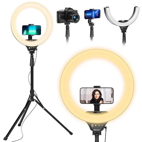 UBeesize 14'' Foldable Ring Light with 62'' Tripod Stand and Phone Holder, LED Selfie RingLight for iPhone with Remote, Circle Light for Tiktok/YouTube/Photography/Makeup/Live Stream - Image 1