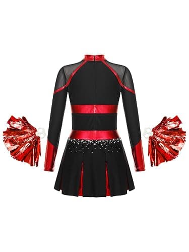 Rswnyirn Girls Cheerleading Uniform Kids Long Sleeve Cheer Dress with Pompom Dance Performance Outfit thumbnail 2