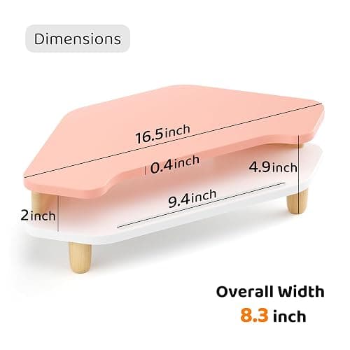 AFOOYO Monitor Stand Riser,2 Tier Corner Wood Monitor Stand Sturdy Computer Stand Multi-Purpose Desktop Storage Stand for Laptop,PC,iMac,Printer,Computer,Pink thumbnail 2