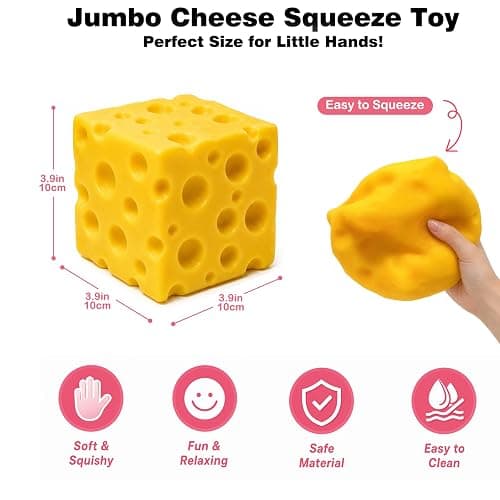 Big Cheese Squishy - 3.93in Jumbo Cheese Block Non-Rebound Giant Cheese | Big Squishy Cheese Stress Ball, Malleability Squeeze Toy, Giant Fidget Sensory Toy for Adults Teens Gifts thumbnail 2