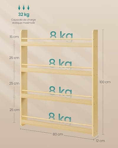SONGMICS Étagère à Livres pour Enfants, Bibliothèque à 4 Niveaux, Étagère Murale à Jouets, pour Chambre d’Enfant, Salle de Jeux, Naturel GKR014YZ01 thumbnail 2