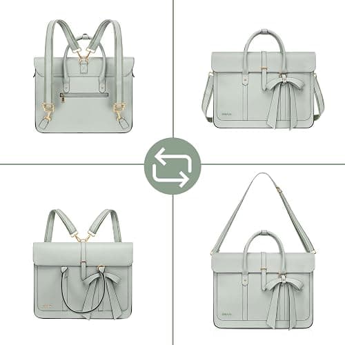 MOSISO Laptop Bag for Women, 15-15.6 inch PU Leather Laptop Shoulder Bags Convertible Backpack, 16 inch Messenger Bags Casual Handbag Work Briefcase Travel Computer Bag with Bowknot, Sage Green thumbnail 6