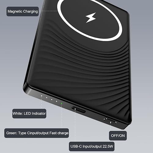 Magnetic Portable Charger PowerBank, 5,000mAh Mag Slim Wireless Power Bank with USB C PD 20W QC3.0 Wired Fast Charging, Battery Pack Compatible with iPhone 17/16/16 Pro/16 Pro Max/15/15 Pro Series thumbnail 6