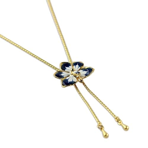 NOVICA Artisan Handmade Natural Orchid Flower Necklace | Gold Plated Leaf | Thailand Floral | 'Blue Blossom' | 31.5" L | Pendant: 0.8" L x 0.8" W x 0.4" D thumbnail 3