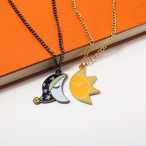 FNAF Sun & Moon Friendship Necklace - 5 Night Freddy Fazbear Chain - FNAF Costume Gift for Kids Men Women and Fans thumbnail 3