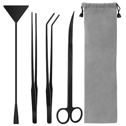 Liveek Aquarium Aquascape Tools Kit, 4 in 1 Anti-Rust Aquatic Plant Aquascaping Tool Stainless Steel Black Tweezers Scissors Spatula for Aquarium Tank Clean Fish Tank Aquascape Tools Sets (Black) - Image 1