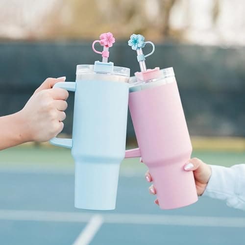 GLAMFIELDS Straw Covers Cap for Stanley Cup 30-40 oz, Toppers for Tumblers With Handle 10mm 0.4in Silicone Accessories, Dust-Proof Protectors, Cherry Blossom 5 Pack thumbnail 2