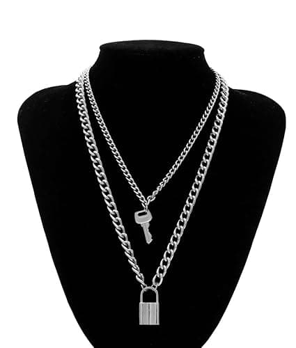 Tanyoyo Lock Key Pendant Necklace Statement Long Chain Punk Multilayer Choker Necklace for Women Men thumbnail 5