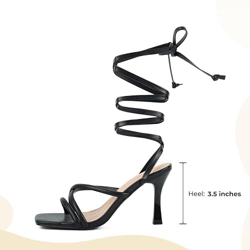 Putu Strappy Heels for Women Tie up Stiletto Heels Square Open Toe Sandals for Wedding,Party,Prom thumbnail 5