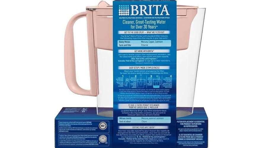 Brita Metro Water Filter Pitcher 6-Cup Capacity, BPA-Free, Replaces 1,800 Plastic Water Bottles a Year, Lasts Two Months, Includes 1 Filter, Small - Pink thumbnail 2