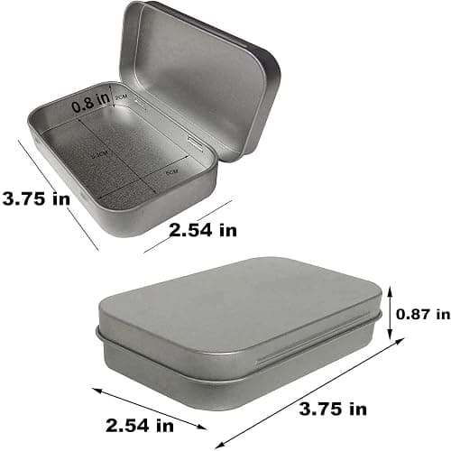 Hulless Small Hinged Tin Box Metal Tins Storage Containers, Silver 6Pcs | Portable Craft Organizer for Home Storage to pills, candies, herbs, planting seed, nail art etc thumbnail 2