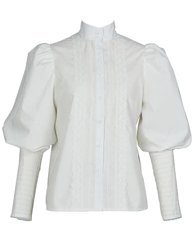 daizbella Victorian Blouse Women Puff Sleeve Blouse Button Down Ruffle Dressy Shirts Tops thumbnail 4