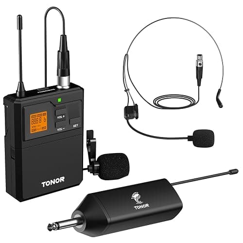 TONOR UHF Mikrofon Kabellos Set mit Headset Kopfbügel Funkmikrofon/Lavalier Ansteckmikrofonen Bodypack Transmitter, Empfänger, 6,35mm Ausgang 60 m Reichweite für Live-Auftritte, TW621, 1 Mikrofon - Image 1