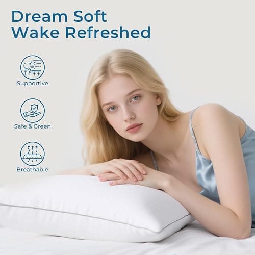 Sasttie Pillows Queen Size Set of 2, Bed Pillows for Side, Back, and Stomach Sleepers - Oeko-Tex Certified Down Alternative Plump Filling - Hotel Quality and Machine Washable, 2 Pack thumbnail 5