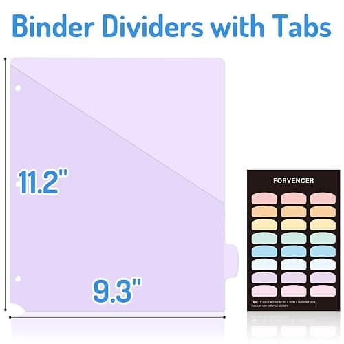 Forvencer 8 Count Dividers for 3 Ring Binder, 8 tabs Binder Dividers with Pocket for US Letter Size, Binder Dividers with Tabs for School Office and Home Organization, Multicolor, 1 Set thumbnail 2