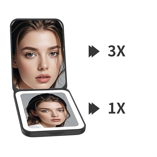 Kintion 1X/3X Pocket Mirror, 3 Color Lighting LED Compact Mirror (Black) | Rechargeable Dimmable Travel Mirror for Purse, Portable, Folding, Handheld, Small Lighted Mirror for Women Gift thumbnail 5
