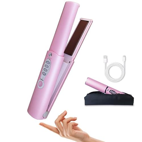 Madodioss Mini Cordless Hair Straightener and Curler 2 in 1 with Dual Voltage for Travel, Small Titanium Flat Iron for Short Hair, Portable, USB-C Rechargeable, Fast Heating, 5000mAh Battery, 3 Temp Settings (Shocking Pink) - Image 1