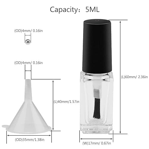 GTHER 20PCS 5ML Small Empty Nail Polish Glass Bottles with Brush Cap & Funnel & Mixing Balls for Nail Art Sample (Matte Black) thumbnail 3
