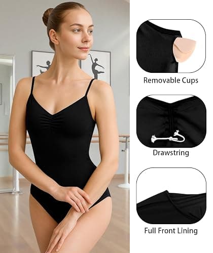 WYHDY Leotards for Women Camisole Gymnastics Leotard Drawstring, Full Front Lining thumbnail 2