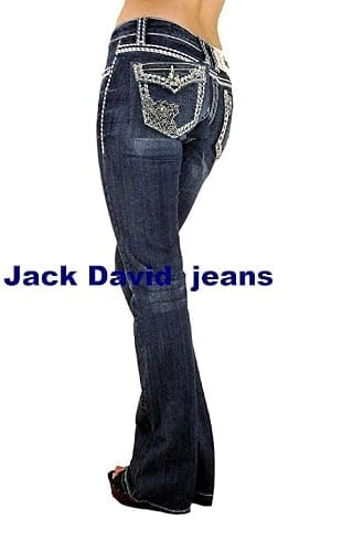 Jack David Woman’s Bootcut Jeans Blue Stretch 5-Pocket Premium Denim Jeans Embellished Rhinestone mid Rise Boot Cut. thumbnail 3