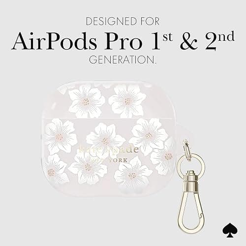 kate spade new york AirPods Pro Protective Case with Keychain Ring - Hollyhock Cream, Compatible with AirPods Pro 2nd/ 1st Generation - Hollyhock Cream - AirPods Pro 1 and 2 thumbnail 5
