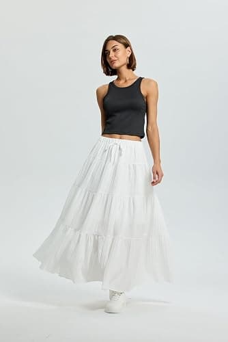QJQ Women's Summer Boho Flowy Flared Ruffle Maxi Skirt 2025 Tiered A Line Elastic High Waisted Long Skirts thumbnail 6