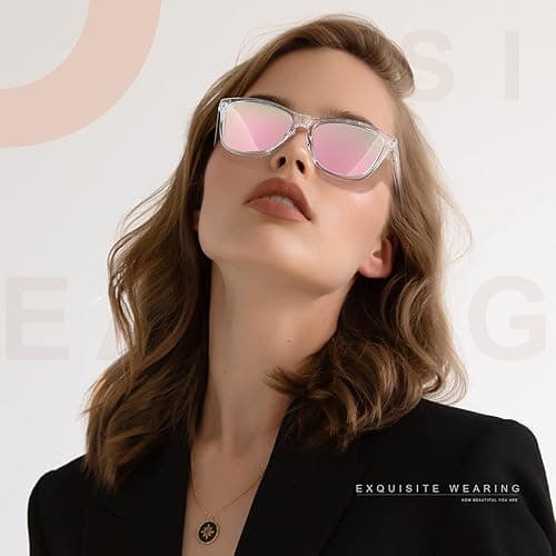 DANAMY Sunglasses Womens Polarized Sunglasses for Women Trendy Designer Mirrored UV400 Protection Sun Glasses - A-leopard+brown+pink thumbnail 3