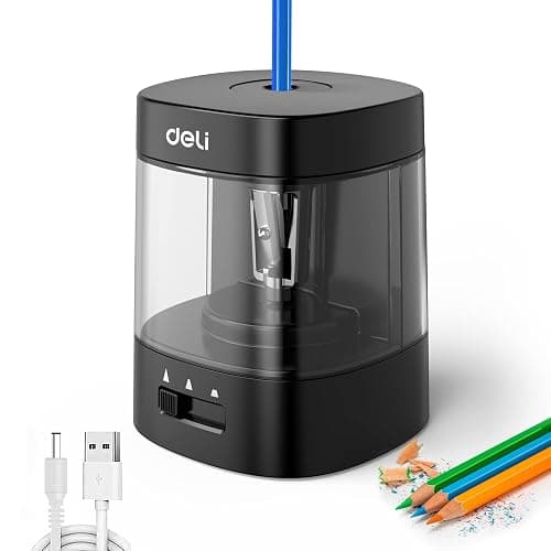 Deli Electric Pencil Sharpener, Automatic Pencil Sharpeners for No.2 Pencils Colored Pencils, USB & Battery Operated Pencil Sharpener for Kids, School, Home, Office, Classroom, Black - Image 1