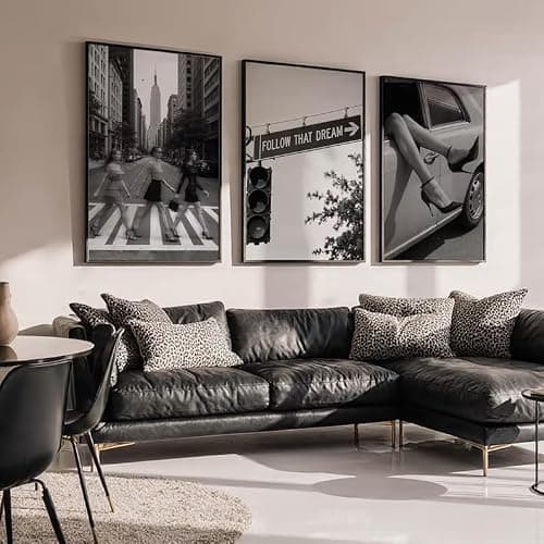 3Pcs Black White Fashion Women Unframed Canvas Wall Art, Retro NYC Decor | Vintage Street Scene Trendy Chic Luxury Feminist Glam Motivational Art Print, Flexible Frame for Bedroom Living Room Decor thumbnail 8
